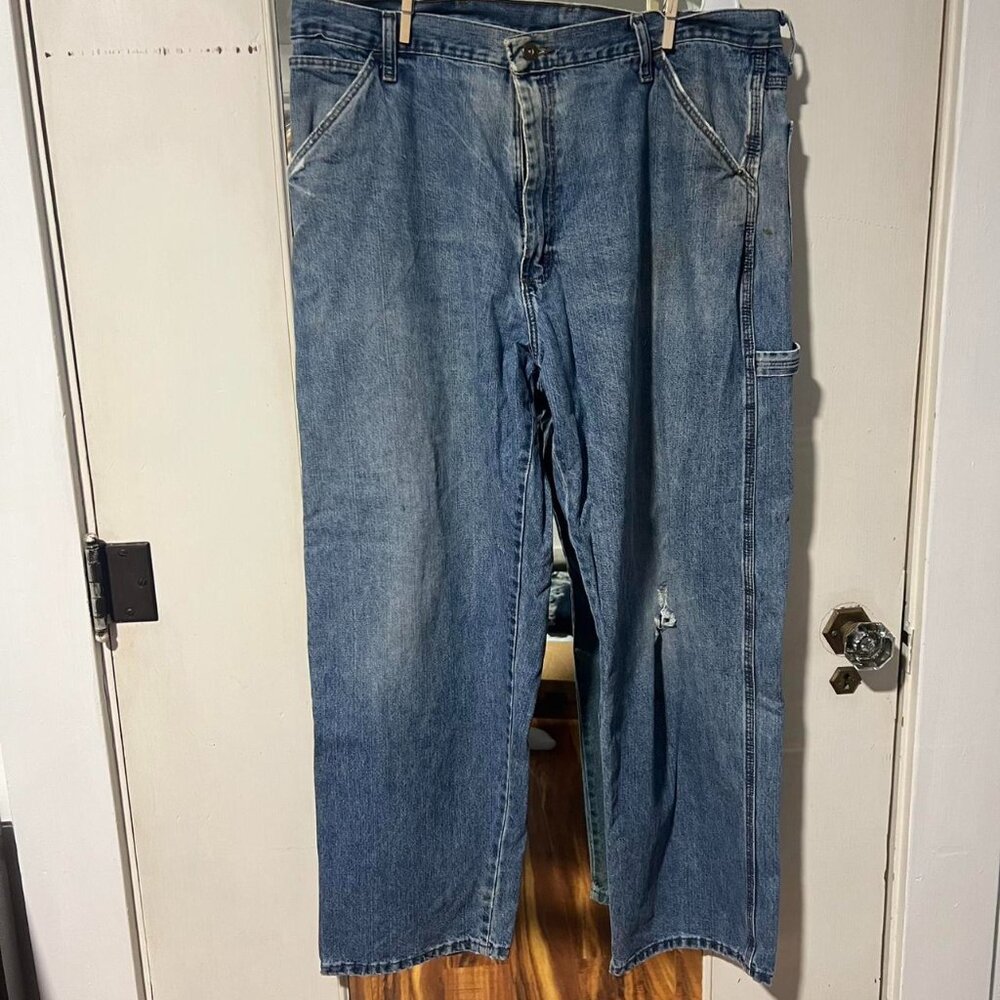 Wrangler carpenter jeans - straight leg, distressed denim with a faded look